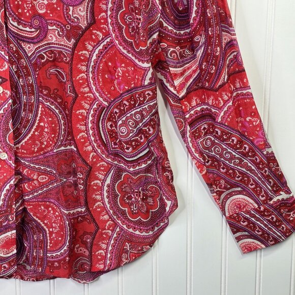 Lauren Ralph Lauren Shirt Womens Large Red Paisley Button Lightweight Office - Picture 4 of 11